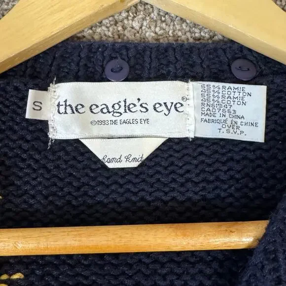 VTG The Eagle's Eye Hand Knit Cardigan Sweater Small Oversized Texas Longhorn - Picture 12 of 16